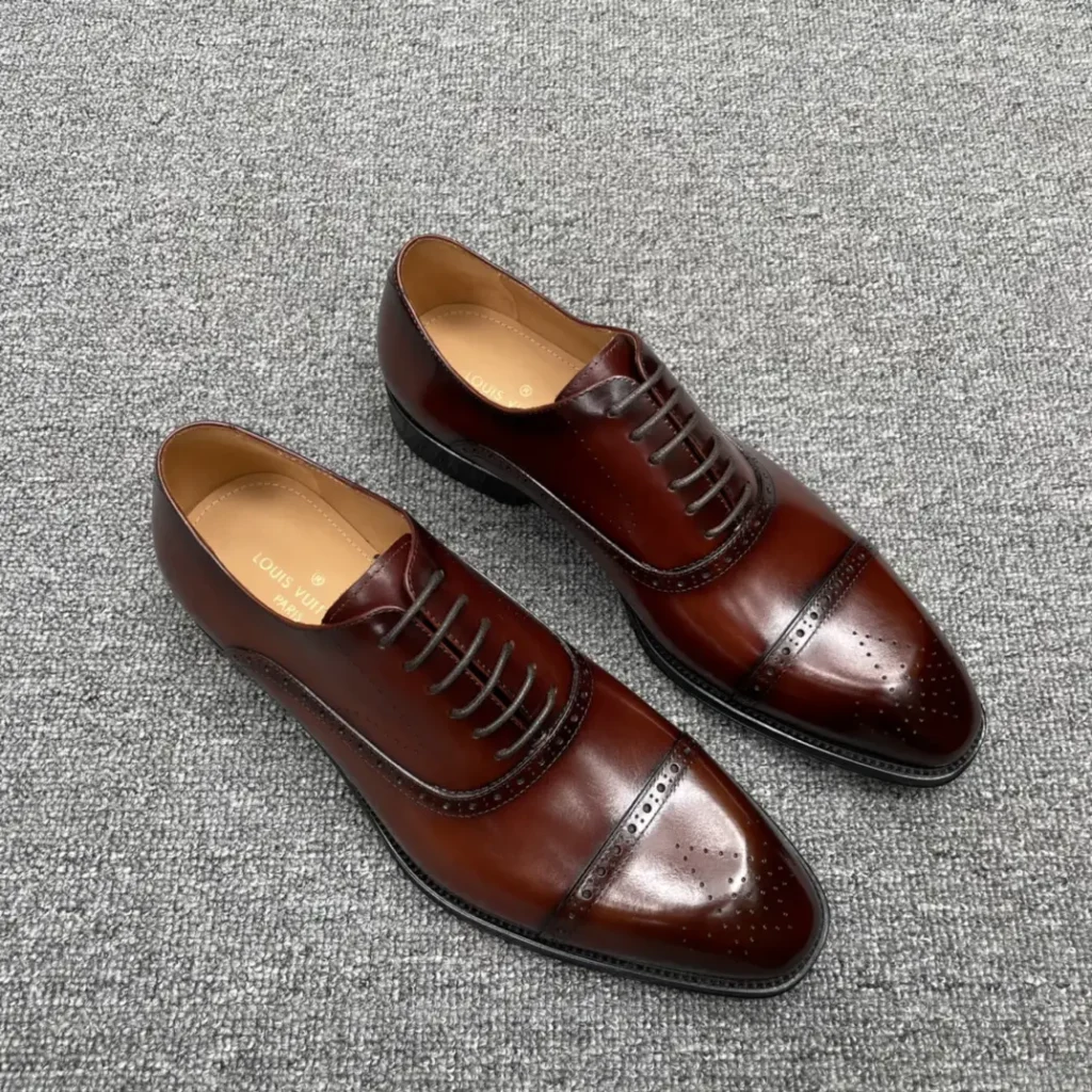 Louis Vuitton dress shoes brown leather lace-up brogue cap toe men's footwear