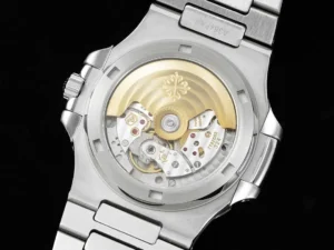Patek Philippe Nautilus silver dial stainless steel automatic watch with exhibition case back and bracelet