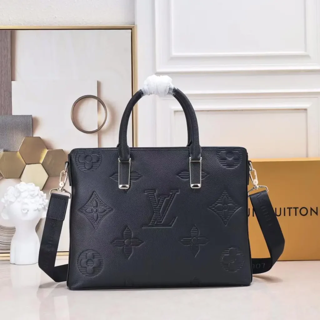 Louis Vuitton Messenger PM bag large black embossed leather with removable shoulder strap