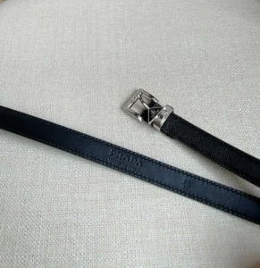 Prada belt black leather silver buckle textured leather accessory