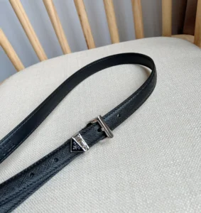 Prada belt black textured leather silver-tone buckle accessory