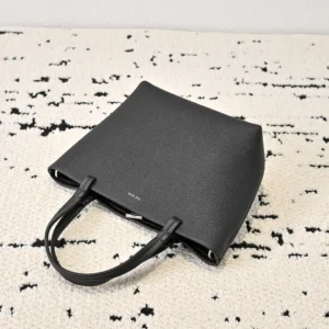 The Row Shopper Medium black grained leather tote bag with double handles