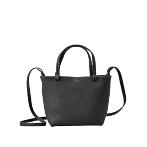 The Row Micro Tote black grained leather small shoulder bag with top handles and detachable strap