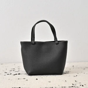 Unknown brand black tote bag small size soft textured leather with double handles