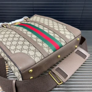 Gucci Ophidia GG Supreme small messenger bag beige brown canvas leather with green red stripes