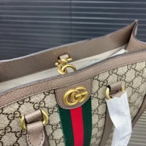 Gucci Ophidia medium bag beige GG canvas green red webbing brown leather trim