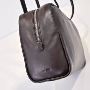 The Row Medium leather tote bag dark brown smooth zippered leather