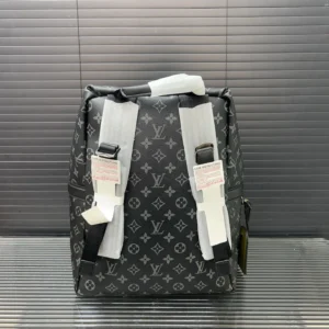 Louis Vuitton backpack medium black monogram canvas bag with adjustable padded straps and leather trim