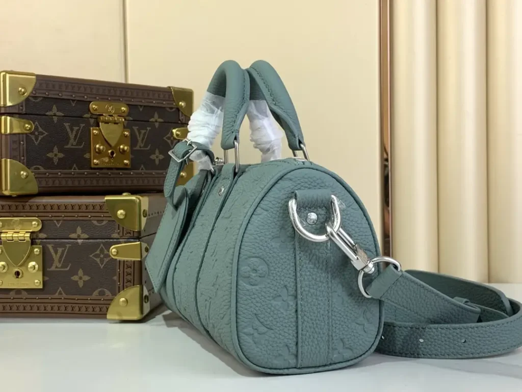 Louis Vuitton Speedy 20 M46145 blue grey monogram embossed leather handbag with silver hardware