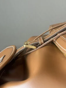 Miu Miu leather handbag tan gold-tone hardware white stitching detailed strap buckle