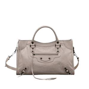 Balenciaga Classic City 36 Style 115748 light gray distressed leather handbag with top handles and zipper front pocket
