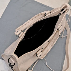 Balenciaga Classic City XS 489552 taupe beige crinkled leather shoulder bag with zipper closure