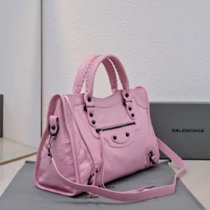 Balenciaga Classic City bag medium pink color black hardware textured leather with detachable strap