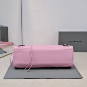 Balenciaga Hourglass small bag pink grained leather with adjustable shoulder strap and silver-tone hardware