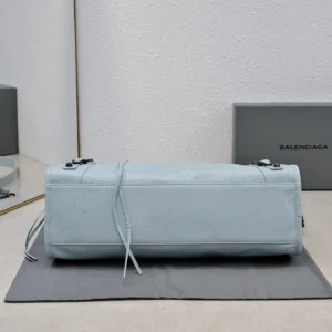 Balenciaga Hourglass Medium 550646 light blue textured leather shoulder bag with silver hardware