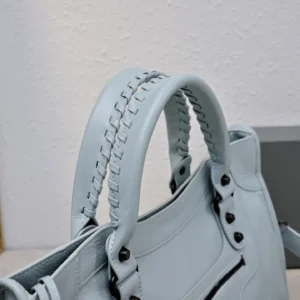 Balenciaga Classic City 2003 small light blue lambskin leather handbag with braided handles and black hardware
