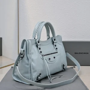 Balenciaga Classic City bag medium powder blue grained leather with silver hardware handbag