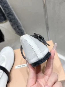 Miu Miu ballet flats white leather round toe black strap shoes