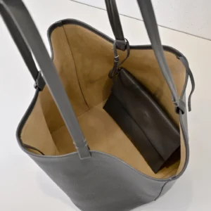 Celine Cabas Medium Tote M5929 gray grained leather bag with beige suede interior and detachable pouch