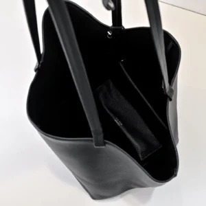 The Row Tote Bag black pebble grain leather medium size spacious interior