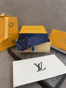 Louis Vuitton Monogram 40mm blue embossed leather belt black LV buckle accessory