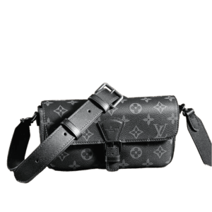 Louis Vuitton Messenger PM bag small black monogram canvas leather buckle strap