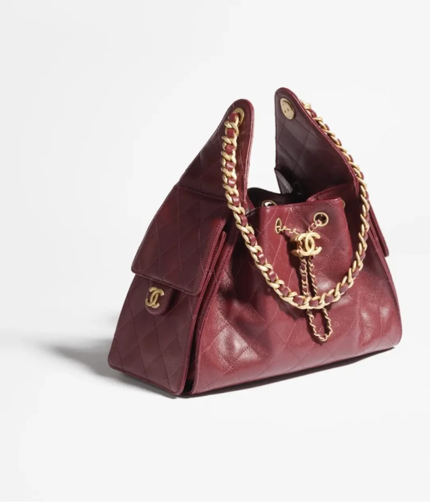Chanel Gabrielle 22 medium burgundy quilted calfskin leather bag gold chain hardware