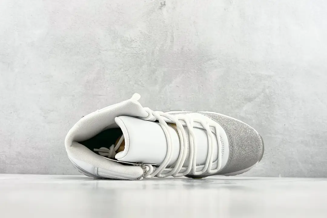 Air Jordan 11 Retro Legend Blue white silver patent leather sneakers top view