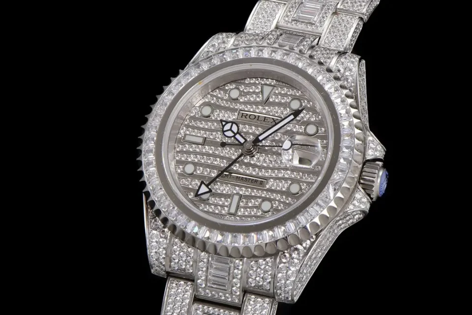 Rolex GMT-Master II diamond dial diamond bezel stainless steel watch fully iced-out