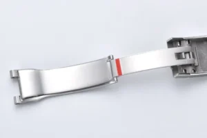 Rolex watch stainless steel bracelet silver metal clasp with red accent on inner link segment