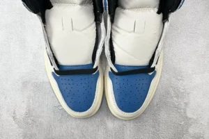 Nike Jordan 1 Retro High OG 555088-140 blue black sail leather sneakers with perforated toe box