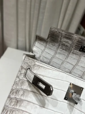 Hermes Birkin 25 white ombre crocodile leather handbag silver hardware luxury bag