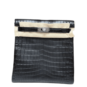 Hermes Kelly 28 black alligator leather clutch bag silver hardware