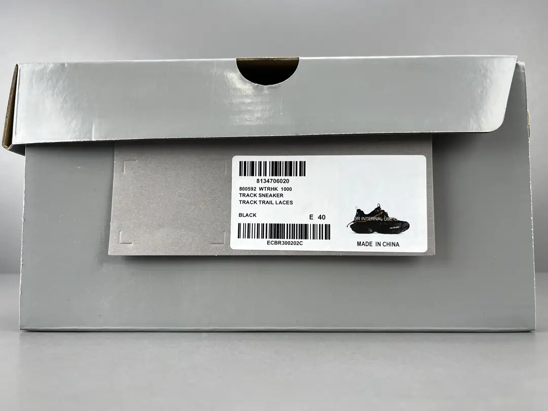 Balenciaga Track sneaker black colorway mixed material with trail laces in size 40 box label