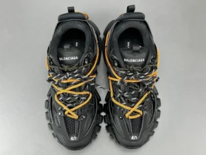 Balenciaga Track 2 black orange mesh and leather sneakers with reflective laces and chunky sole