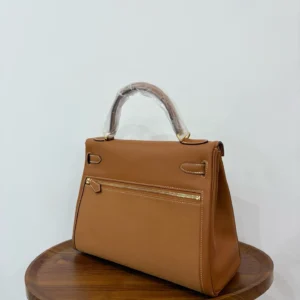Hermès Kelly 32 bag beige canvas brown leather gold hardware medium size handbag
