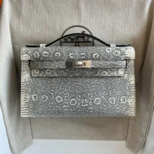 Hermès Kelly 20 bag white black lizard leather silver hardware handbag