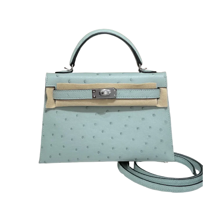 Kelly's second-generation 19CM light blue silver buckle imported from South Africa, KK ostrich