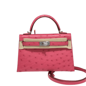 Hermès Kelly 20 Pink ostrich leather mini handbag silver hardware