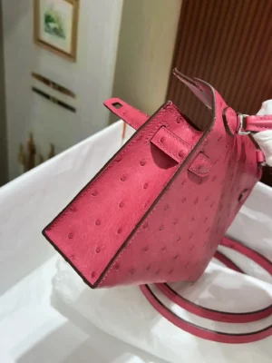 Hermès Kelly 22 mini bag pink ostrich leather small crossbody handbag