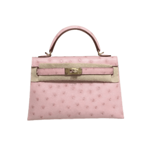Hermes Kelly 28 bag pink ostrich leather gold hardware top handle handbag