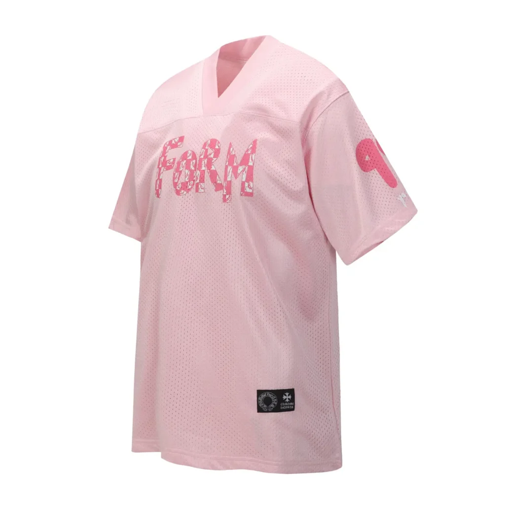 Chrome Hearts FORM mesh jersey pink polyester shirt with printed logo and v-neck collar