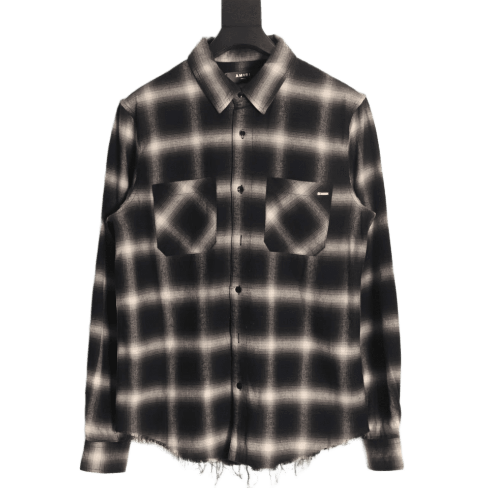 Amiri  Black Grey Core Shadow Plaid Cotton-Blend Flannel Shirt