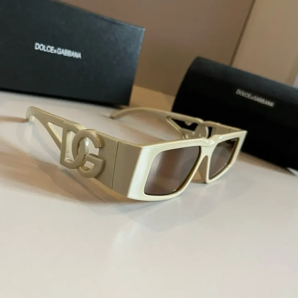 Dolce & Gabbana sunglasses beige frame oversized DG logo plastic sunglasses with black cases