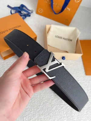 Louis Vuitton belt black leather silver LV buckle accessory luxury fashion