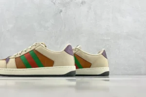 Gucci Screener leather sneakers beige brown green red purple accents low top shoes