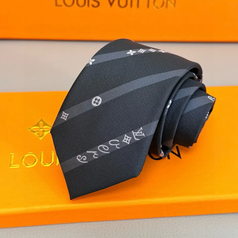 Louis Vuitton tie black silk with grey Louis Vuitton monogram pattern accessory