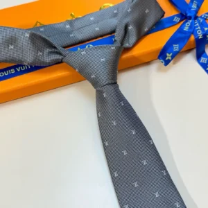 Louis Vuitton men's tie gray silk fabric with subtle monogram pattern accessory