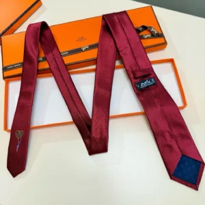 Hermes necktie burgundy silk tie with subtle check pattern and heart balloon design accessory