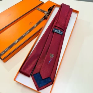 Hermes necktie red silk tie with heart and key pattern in orange gift box
